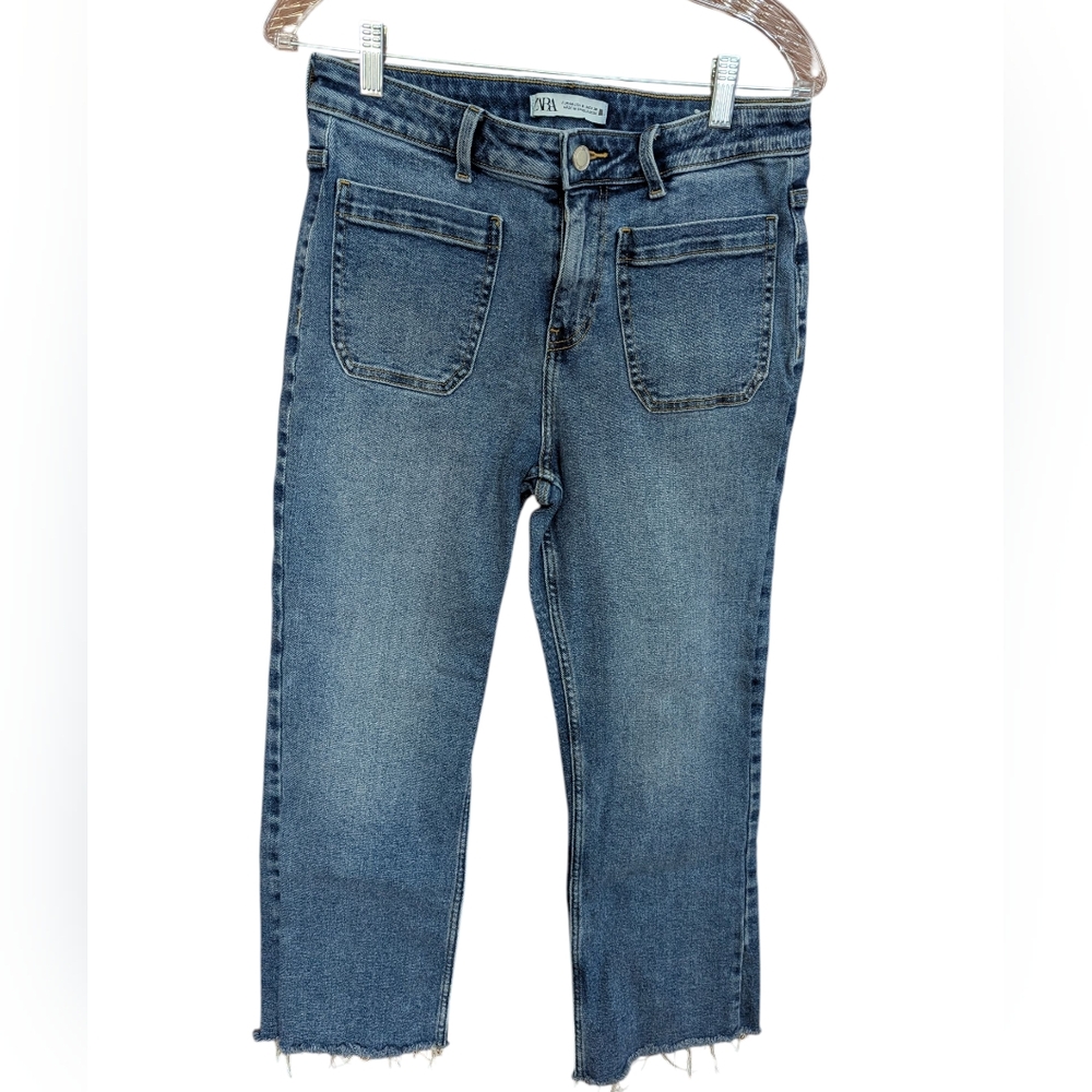 Zara Trendy Sailor Style Front Square Pockets Blue Jeans Crop High Rise Sz 40/8